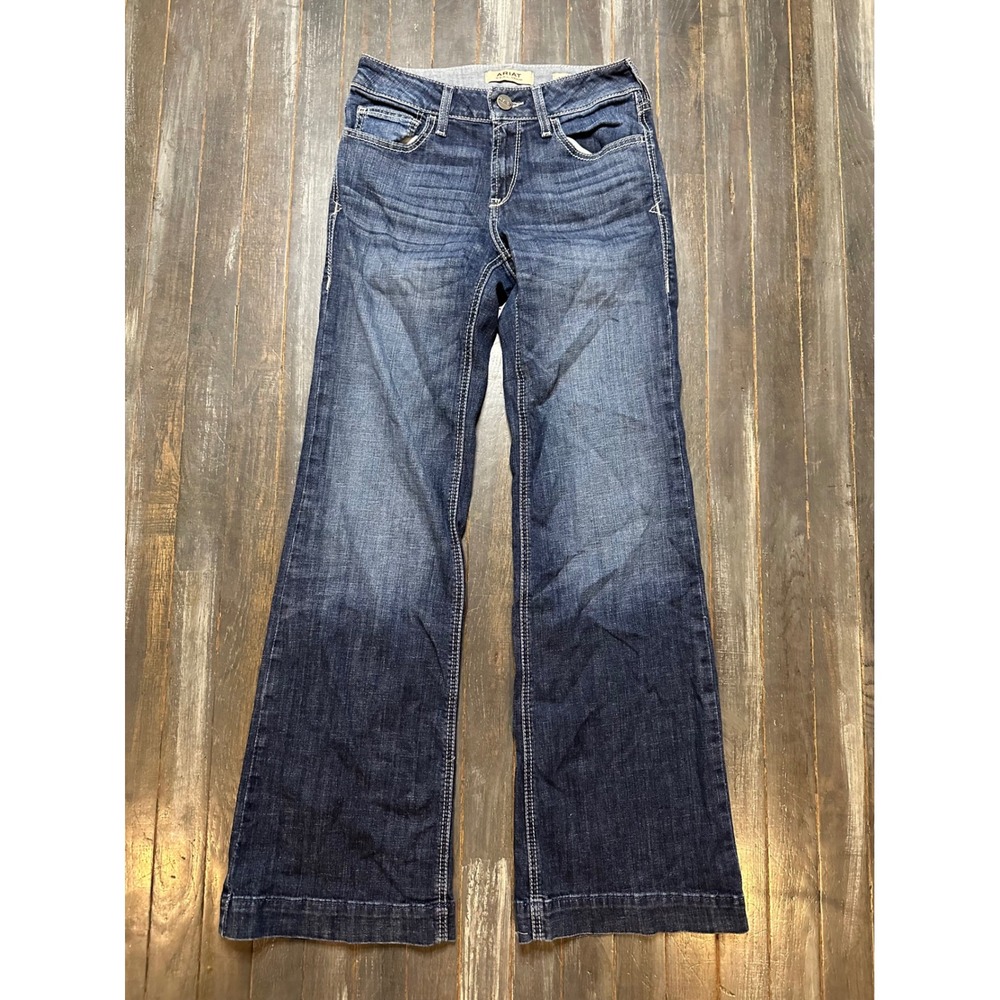 Ariat REAL Denim Perfect Rise Trouser Jeans Dark Wash Blue Wide